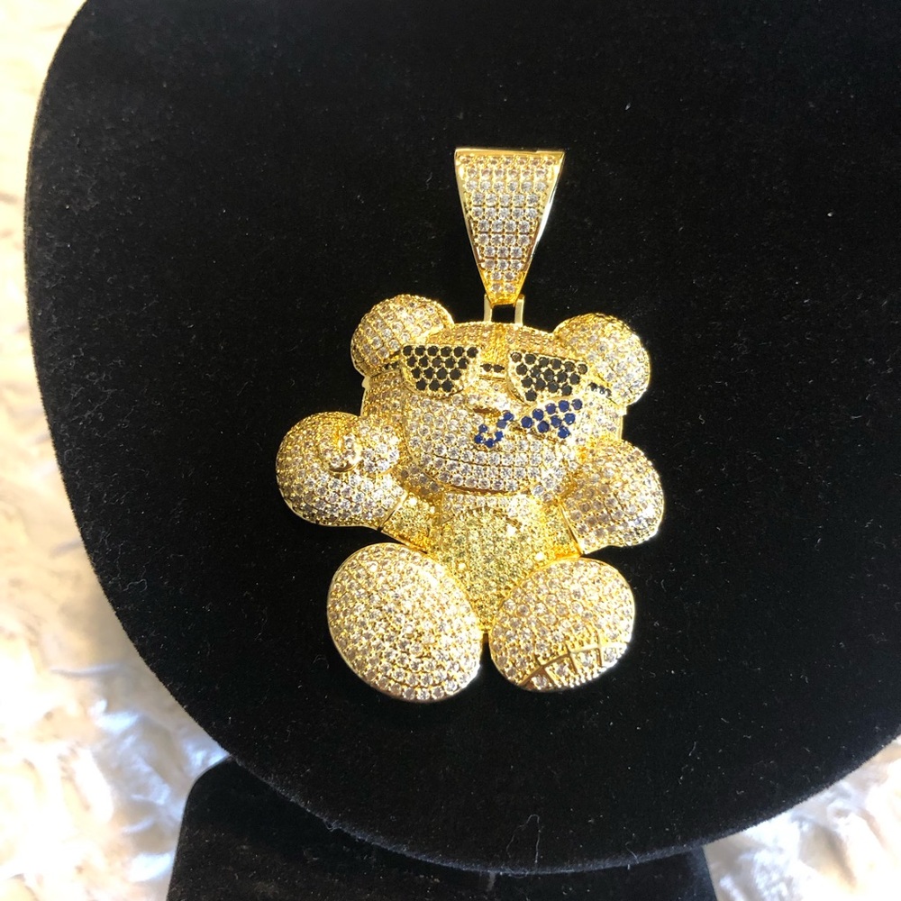 Gold Teddy Bear Pavé Pendant
